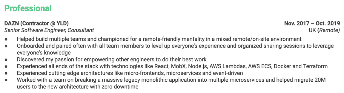 An example of my previous path at a company